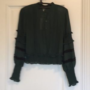 Deep green and black lace blouse